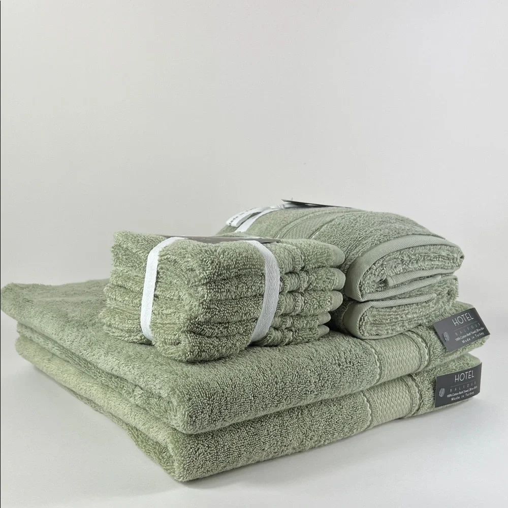 Hotel Balfour Bath Towel Set Sage Green White Stripe Soft Cotton Set of 9 NEW